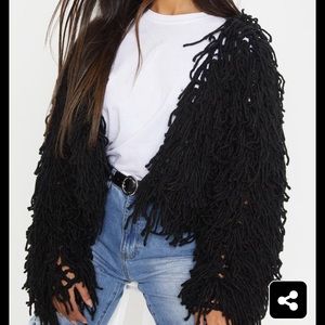 Black shaggy knit crop cardigan